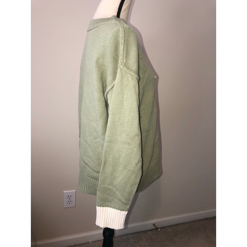 Peace Love World Star Sweater Size M Green Cream Cotton Blend Long Sleeve Slits - Picture 5 of 9